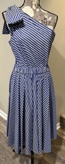 Women&rsquo;s Sleeveless Striped One Shoulder A-line Summer Dress with Pockets