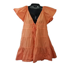 Olivaceous Womens Tiered Mini Peach Dress Deep Plunge with Ties Low Back Sz Lg