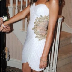 La Femme Gold Sheer Cut Out Mini Prom Dress 6 White Strapless Sweetheart