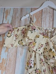 Blush Beige Floral Chiffon Cold Shoulder V-Neck Ruffle Maxi Dress Size xl