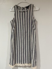 Sam and Jess Blue/Cream Stripped Dress SZ Small Fringe Hem Line.