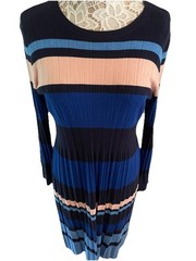 NWOT Liz Claiborne Sweater Dress Blue/Pink Striped Pleated Dress Sz L