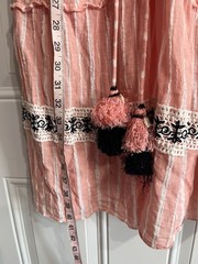 Hemant & Nandita Orange Stripe Beaded Trim Tassels Smocked Mini Dress XS
