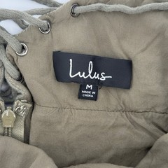 Lulus Skater Dress Women M Olive Green Lace Up Back Strappy V-Neck Mini Boho