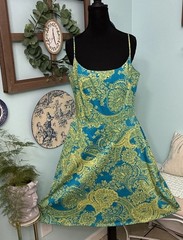 Classic Feminine Jessica Howard Fit & Flare Turquoise/Lime Green Dress Size 12