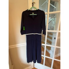 Alexia Admor Sable Navy Blue Knit Pleated Midi Polo Dress Size Medium NEW