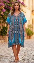 Women’s Paisley Print Turquoise Tunic Blouse Size L 34&Prime; Bust Boho Chic