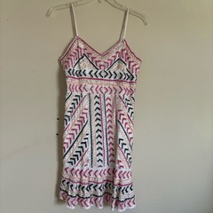 Parker Casey Beaded Patterned SequinWhite/Pink Women&rsquo;s Dress XS