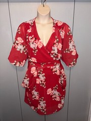 NWT City Chic L / 20 Dress Faux Wrap Flutter Sleeve Chiffon Plus size Floral