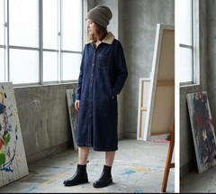 USED Y&rsquo;S 2-WAY DENIM DRESS, LONG LENGTH, REMOVABLE FAUX FUR COLLAR, SIZES GOOD