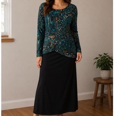 Connected Apparel Peacock Print Faux Layered Dress Size 12 Career Party Midi