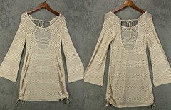 NWT Blooming Jelly Womens Size XL Beige Boho Crochet Dress Swim Cover Up Dress