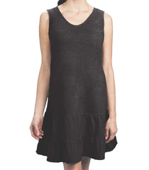 Fresh Produce small black Melody jersey slub cotton flounce dress $59.00 nwt s