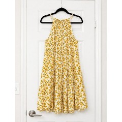 Justify Yellow Floral Tiered Mini Dress Tie Neck Sleeveless Boho Cottagecore