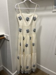 AGUA BENDITA White Floral Embroidered Linen Maxi Dress Sz XS $1000+