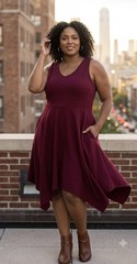 French Atmosphere Dress Sleeveless Asymmetrical Burgundy Size 2X Flared Shirt