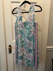 Lilly Pulitzer Mila Shift Cotton Blend Dress. Size 12. Jade green and pink.