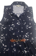 INDIGO ROSE Womens Button Down Dress SIZE L Sleeveless Navy Blue Seagulls Print