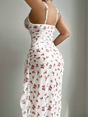 Sexy Womens Sleeveless Mesh Floral Dress Long Maxi Bodycon High Split Summer