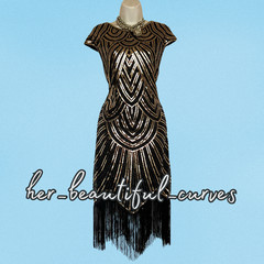 LADIES SEQUINED BEADED 20s GATSBY STYLE FRINGED PARTY DRESS fits 18/20