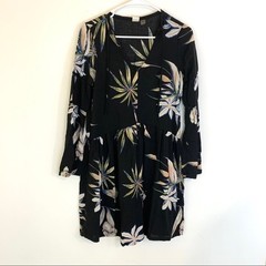 ROXY Floral Print Black Split Neck Shift Dress Boho XS