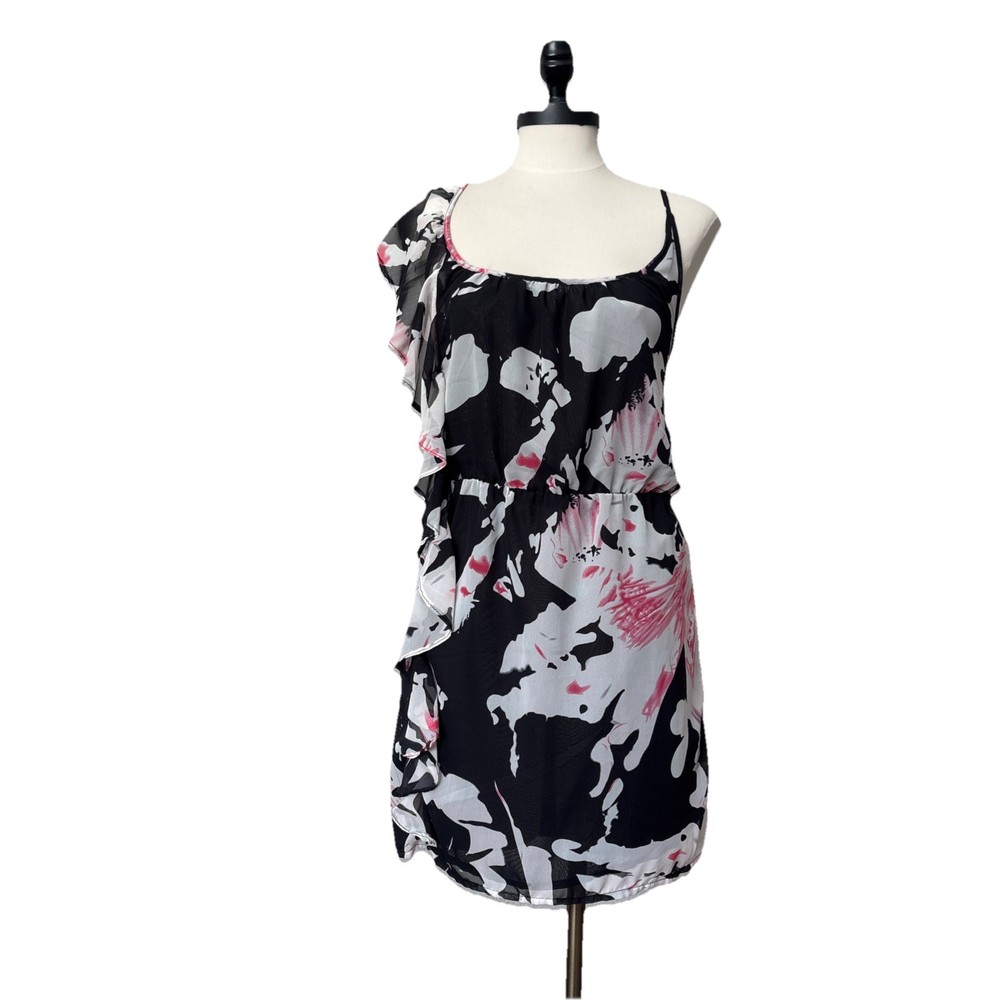 EUC **RUE 21** Fully Lined Layered Dess Size L 100% black Floral Ruffle girly L