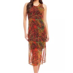Karen Kane Radiant Feelings Mango Tango Printed Mesh Midi Dress Size M NWT
