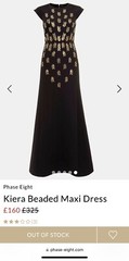 £325 Phase Eight « Kiera » Beaded Maxi Dress Black Gold Beading Size 8 10