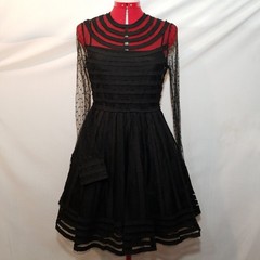 Black Mesh Stripes Sheer Dress EU 42 Size 8 Polka Dots Mesh Sleeves