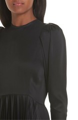 KHAITE Black Satin Greta Pleated Asymmetric Puff Sleeves Midi Maxi Dress 4 = S