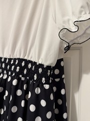 Vintage 40s 50s Nautical Swing Polka Dot Bow Tea Party Dress UK16