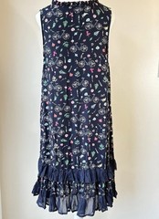Papillon Navy Cycle Print Ruffle Dress Medium Fairy Boho Sleeveless Party