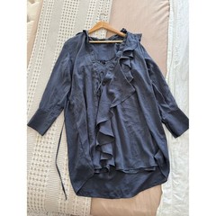 NEW Future Collective Slate Blue Ruffle-Front Mini Dress/Tunic Size S