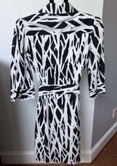 Diane von Furstenberg Black White Abstract Zebra Cotton Jersey Wrap Dress 10