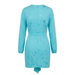 NEW Never Fully Dressed US Size 4 Blue Jacquard Wrap Mini Dress Celestial