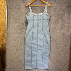 Wild Fable Dress Denim Womens M Midi Wash Blue Sleeveless Side Slit