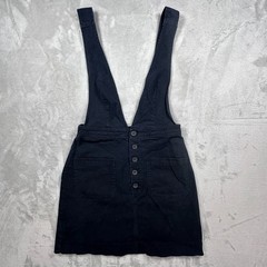 FOREVER 21 Mini Overall Dress Womens Small Black Denim Workwear Button Front