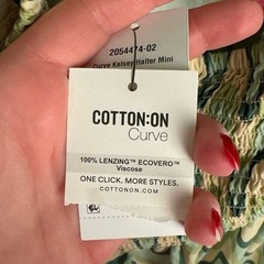 Cotton:On Curve Grass Green Wave Kelsey Halter Flowy Sleeveless Mini Dress Sz 22