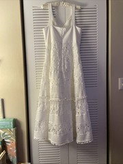 Boston Proper Mixed Media Lace Pom Pom Maxi Dress Medium White