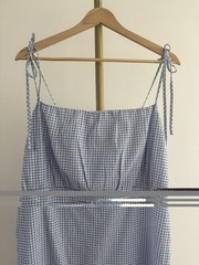 Primark Light Blue Gingham Summer Dress UK 20 Tie Strap Side Zip Lightweight