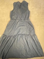 Lands End Blue Chambray Denim Country Western Tiered MIDI Dress Medium pockets