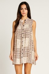 Olivaceous Floral Linen Tunic Dress Small Cream Boho Hippie Beachy Chic Festival