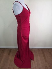 Emerald Sundae Red Spaghetti Strap Long Maxi Formal Gown Ruching Slit Medium