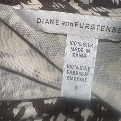Diane Von Furstenberg 100% Silk Sleeveless Brown & White Print Janine Dress, 8