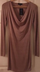 NEW LOOK Short Rose Gold Dress UK 8 XS Metallic Shimmer Nude Pink Fitted Bodycon