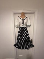 Vintage 40s 50s Nautical Swing Polka Dot Bow Tea Party Dress UK16