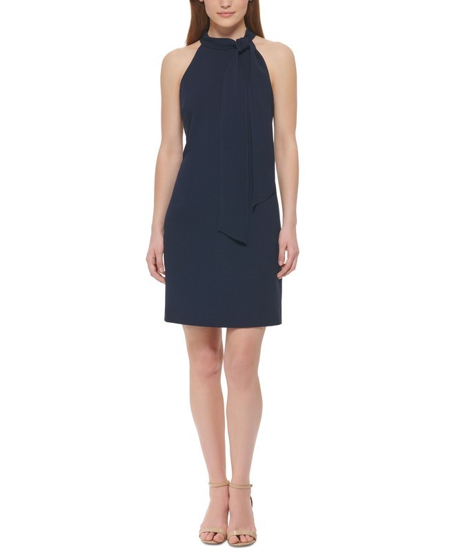 Vince Camuto Bow-Neck Sheath Halter Dress Women&rsquo;s 4 Navy Solid Back Zip Closure