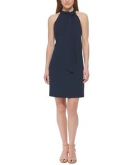 Vince Camuto Bow-Neck Sheath Halter Dress Women&rsquo;s 4 Navy Solid Back Zip Closure