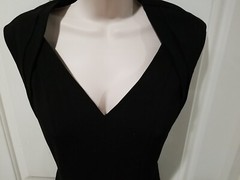 Calvin Klein Black Sweatheart V- Neck Sleeveless Dress Raw Gold Logo Zipper Sz 6