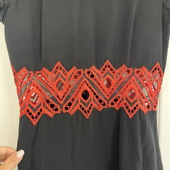 Jonathan Simkhai Black/Red Lace Trim Fit & Flare Round Neck Dress Sz 6